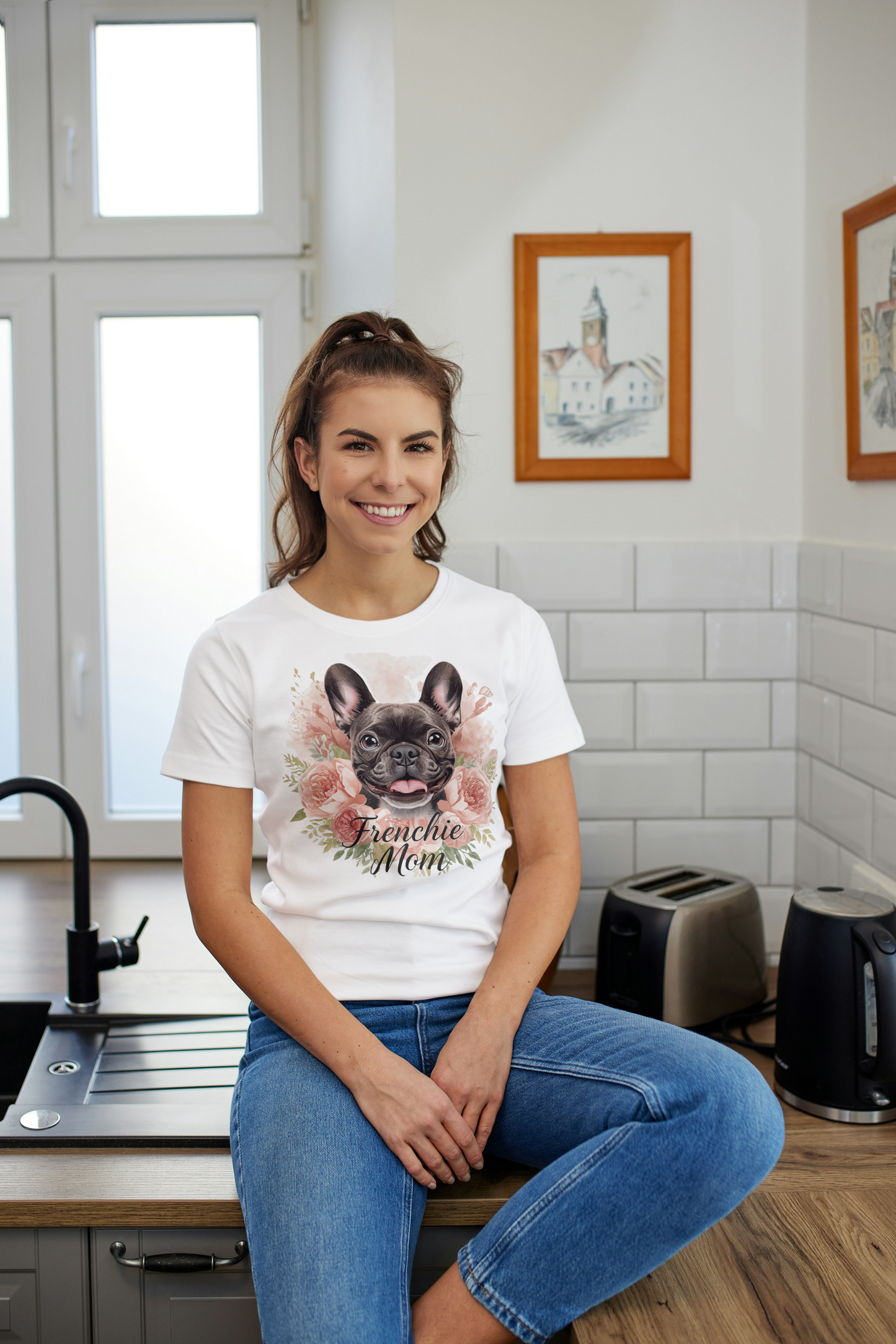 Frenchie Mom T-Shirt – Boho Floral French Bulldog Tee for Dog Moms & Pet Lovers