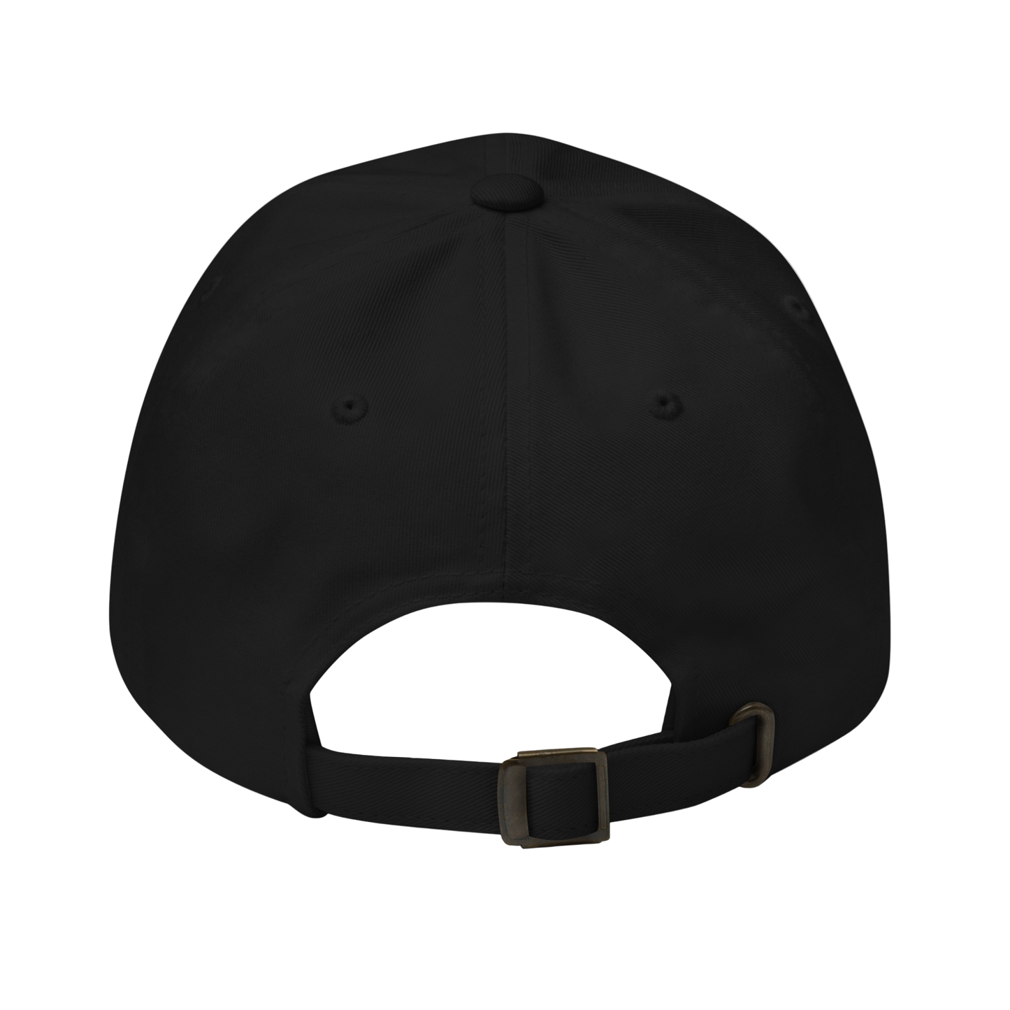 Black cap with a gray patch on the back on a light gray background