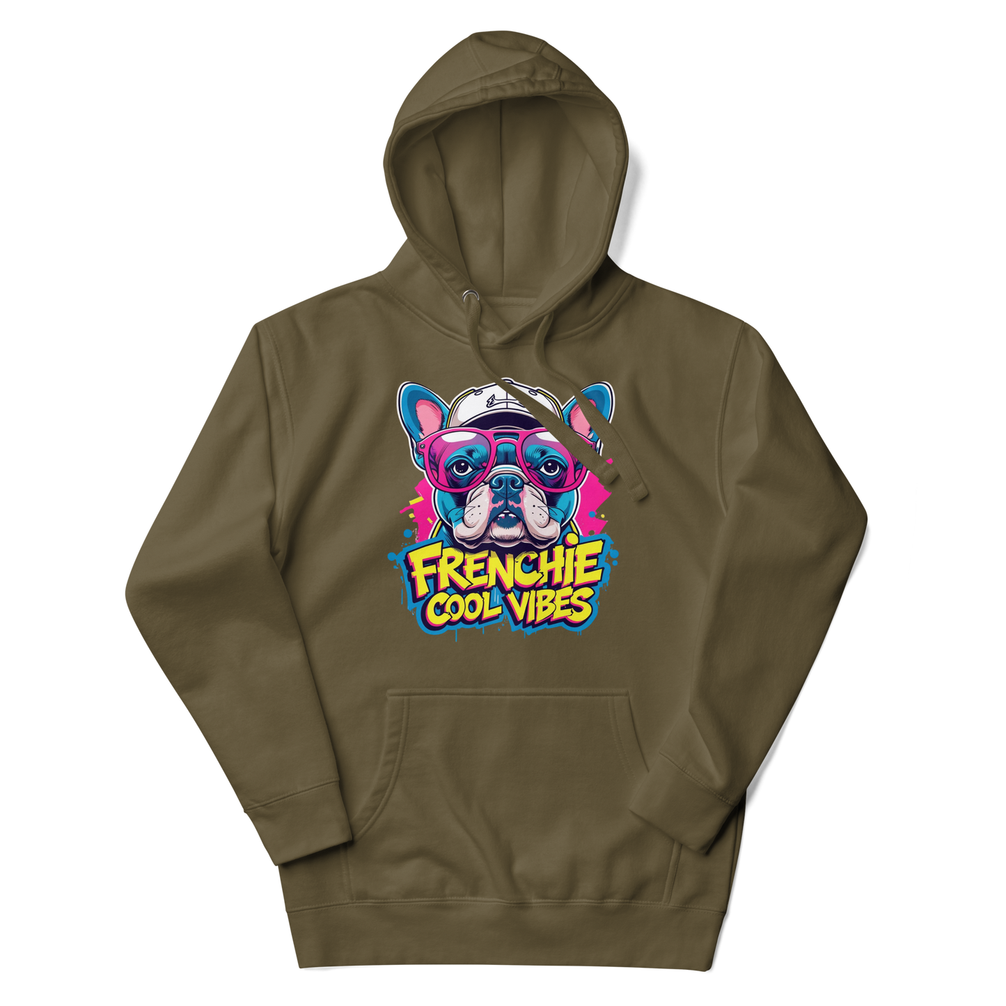 French Bulldog Hoodie – “Frenchie Cool Vibes” Funny Cartoon Design, Dog Lover Sweatshirt