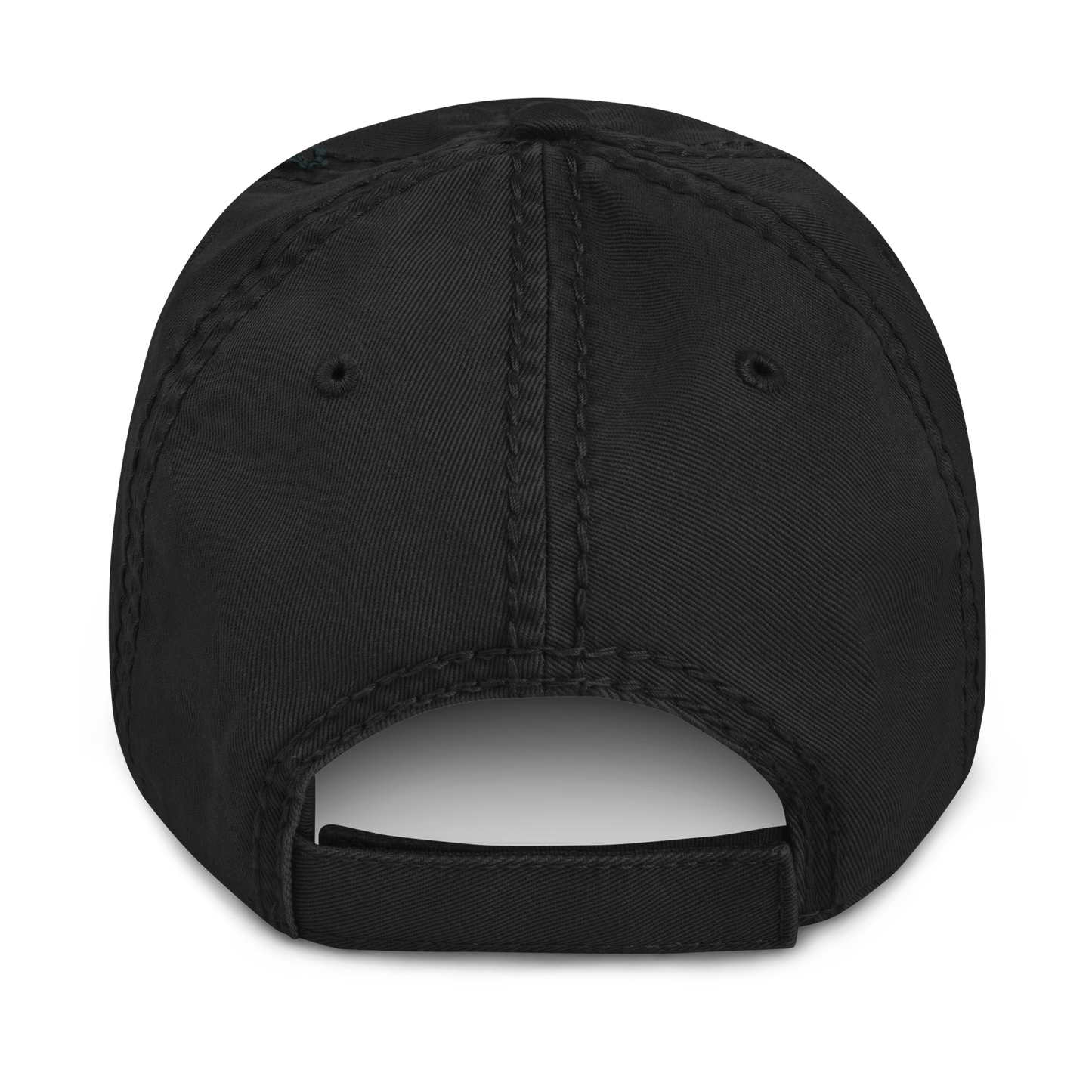 Black distressed cap with a dog logo and text "Loyalty Runs Deeps" on a white background