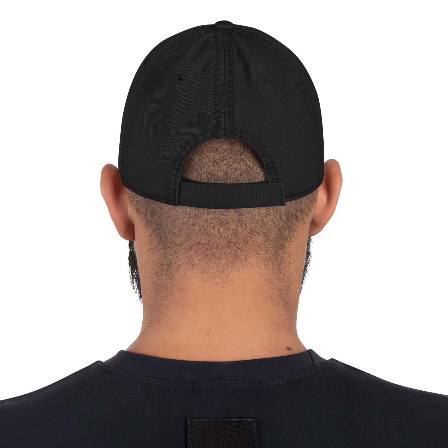 Black distressed cap with a dog logo and text "Loyalty Runs Deeps" on a white background