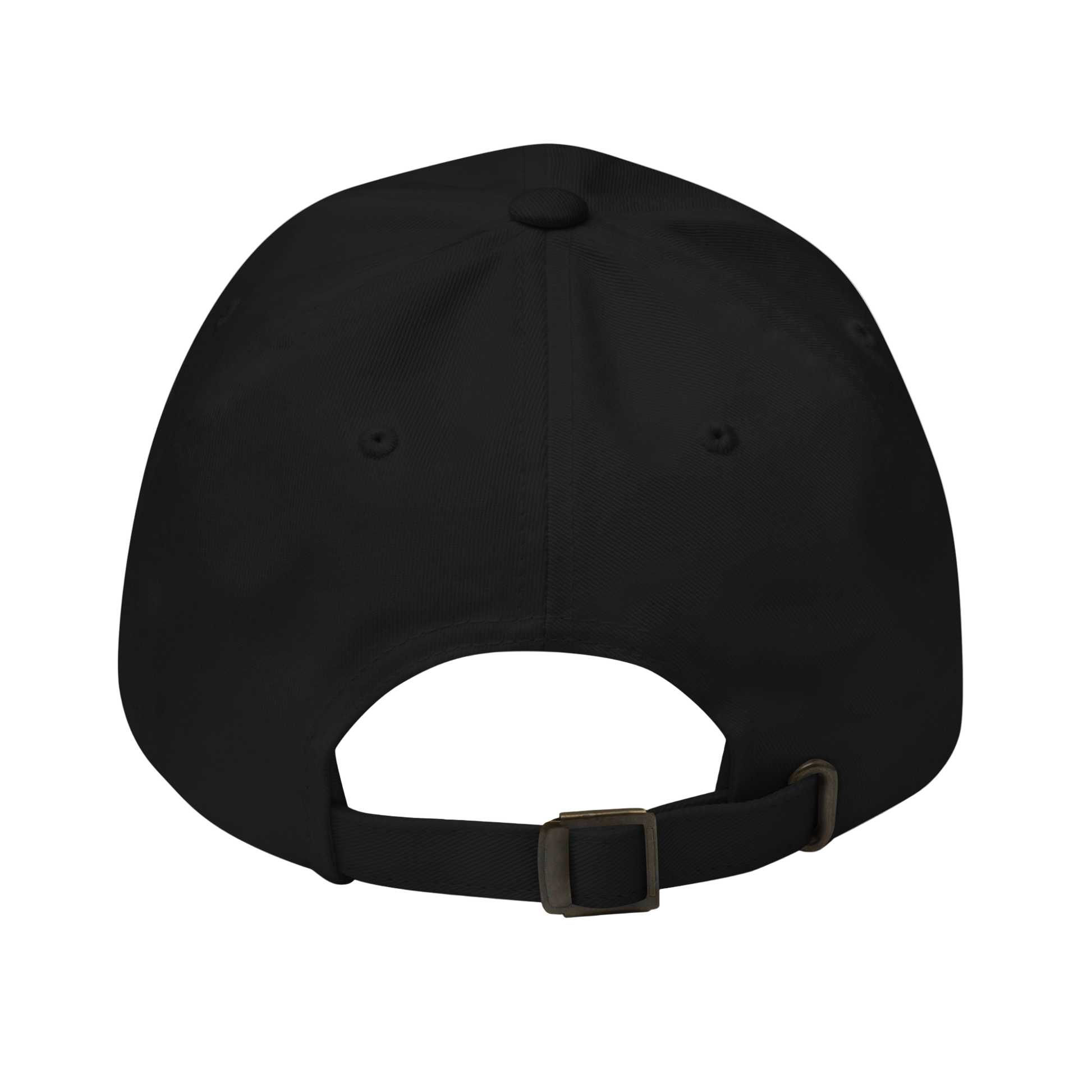Black cap with a gray patch on the back on a light gray background