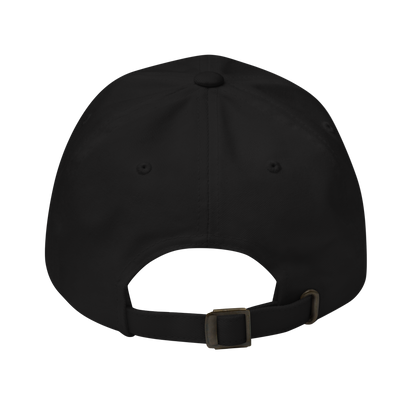 Black cap with a gray patch on the back on a light gray background