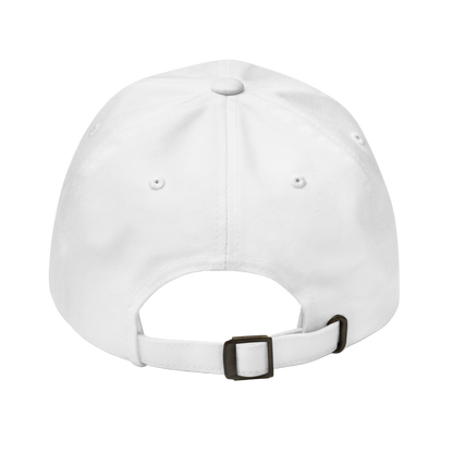 White baseball cap with a gray patch on a white background