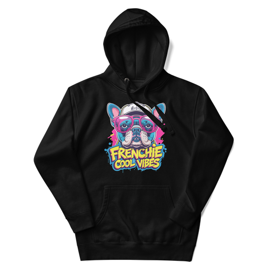 French Bulldog Hoodie – “Frenchie Cool Vibes” Funny Cartoon Design, Dog Lover Sweatshirt
