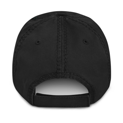 Black distressed cap with a dog logo and text "Loyalty Runs Deeps" on a white background