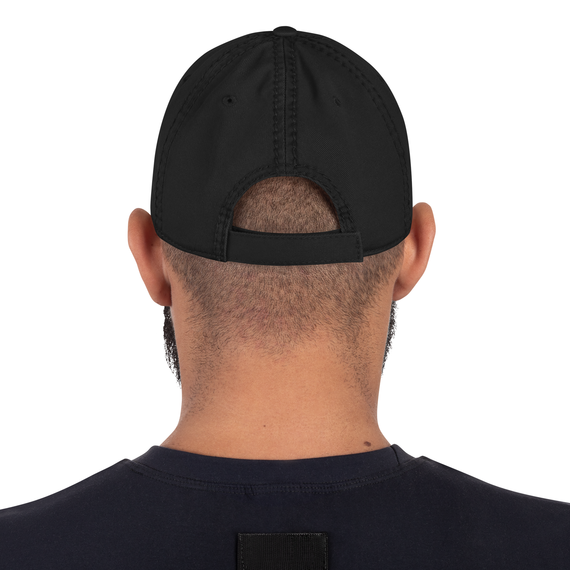 Black distressed cap with a dog logo and text "Loyalty Runs Deeps" on a white background