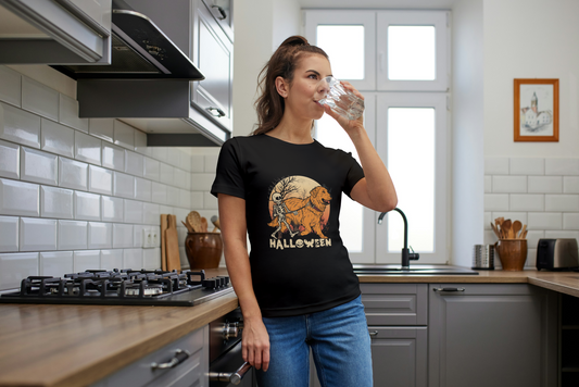 Skeleton Walking Golden Retriever Halloween T-Shirt | Funny Dog Lover Shirt | Spooky Howl-o-ween Tee | Fall Pet Owner Gift